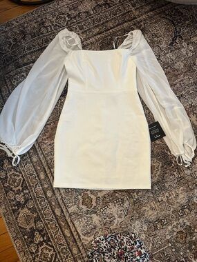 Lulu's White Square-Neck Mini Dress with Sheer Puff Sleeves